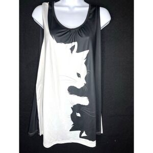 Chaos Monkey Women's Cat Print Top Tunic 3XL Ying Yang Cat Graphic Lightweight